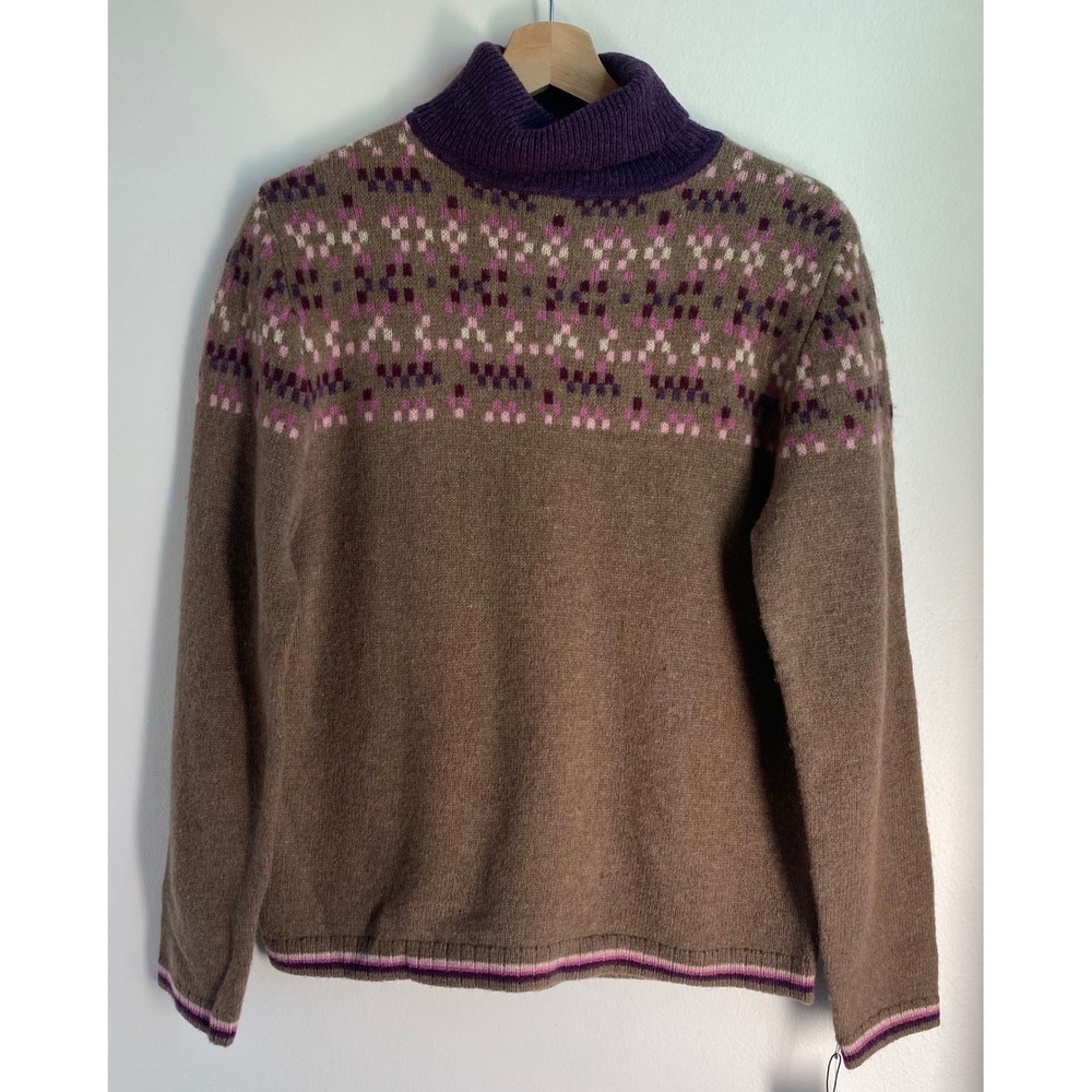 Jillian Jones Lambswool Turtleneck Sweater Women M Brown Fair Isle Cottagecore
